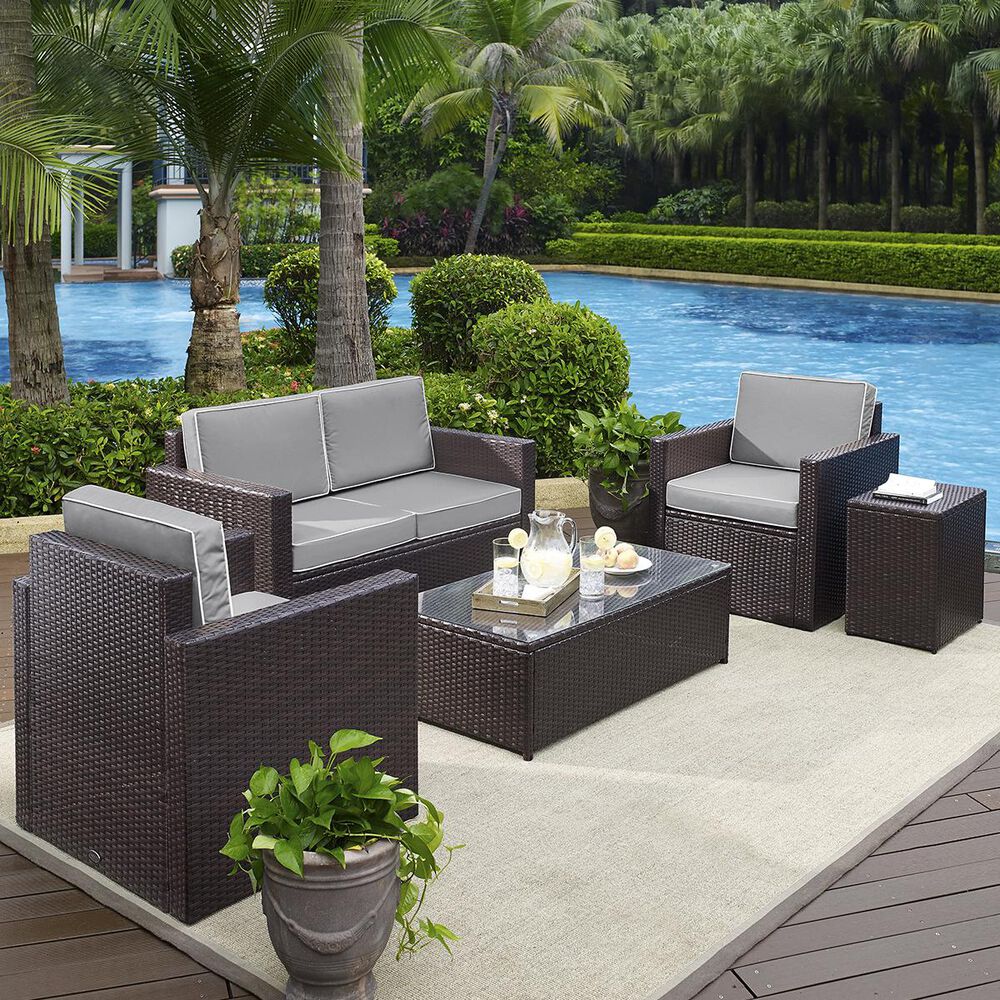 Firefly Palm Harbor 5-Piece Wicker Conversation Set with Grey Cushions, , large