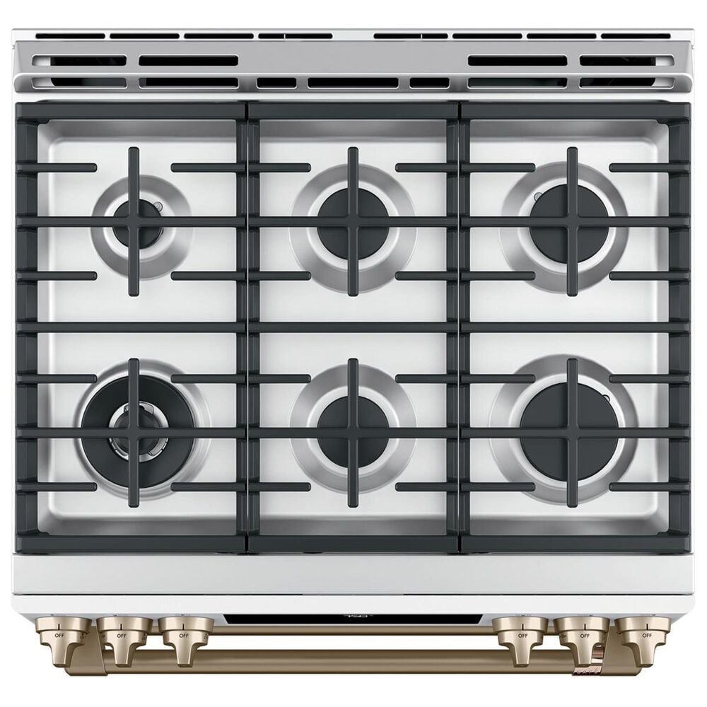 Cafe 30&quot; Slide-In Gas Double Oven with Convection Range in Matte White with Brushed Bronze Handle, , large