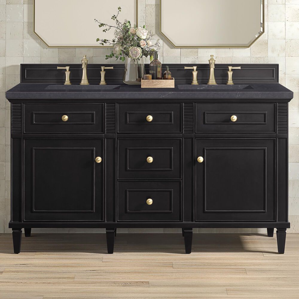James Martin Vanities Lorelai 60&quot; Double Vanity in Black Onyx with 3 cm Charcoal Soapstone Quartz Top, , large