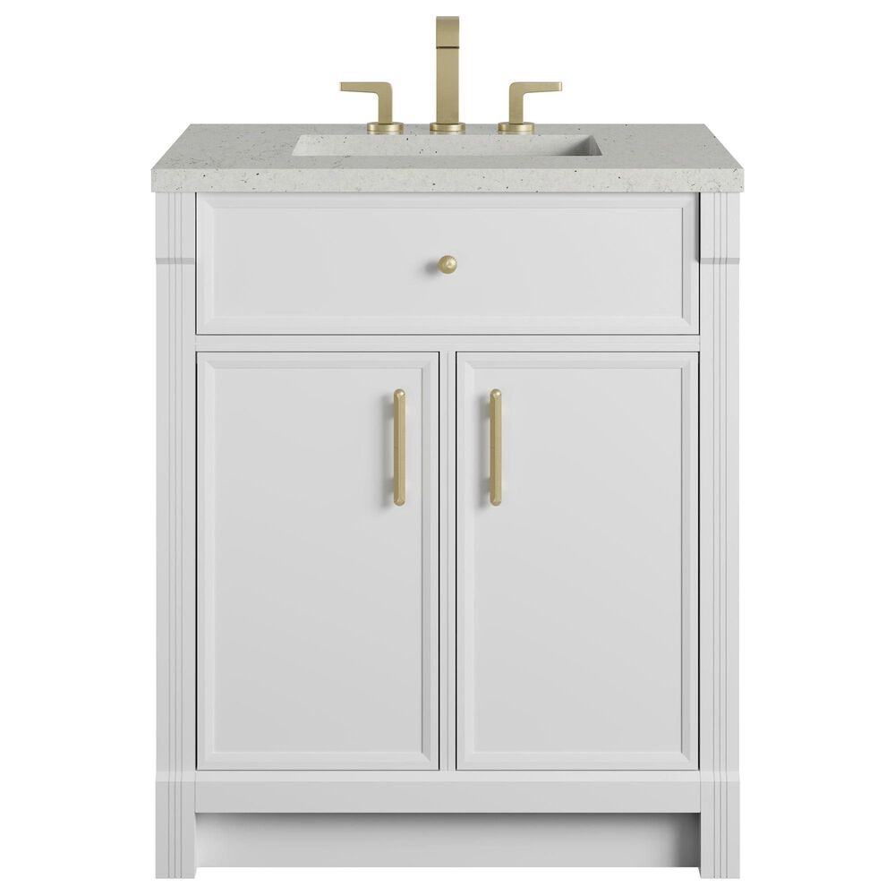 James Martin Bellshire 30" Single Bathroom Vanity in Bright White with 3 cm Lime Delight Silestone Top and Rectangular Sink, , large