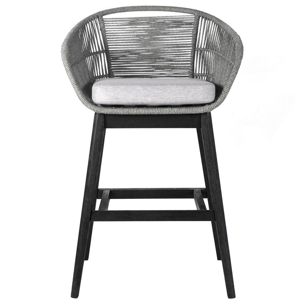 Armen Living Tutti Frutti Patio Bar Stool with Light Gray Cushion in Black, , large