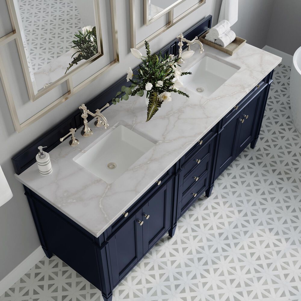 James Martin Vanities Brittany 72&quot; Double Bathroom Vanity in Victory Blue with 3 cm Victorian Silver Quartz Top and Rectangular Sinks, , large