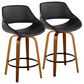 LumiSource Fabrico 26" Swivel Fixed-Height Counter Stool with Black Faux Leather Upholstery in Black and Walnut (Set of 2), , large