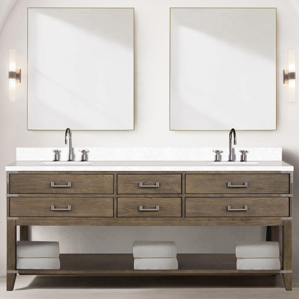 Lexora Home Norwalk 80&quot; Double Bathroom Vanity in Grey Oak with White Quartz Top and Rectangular Sinks, , large