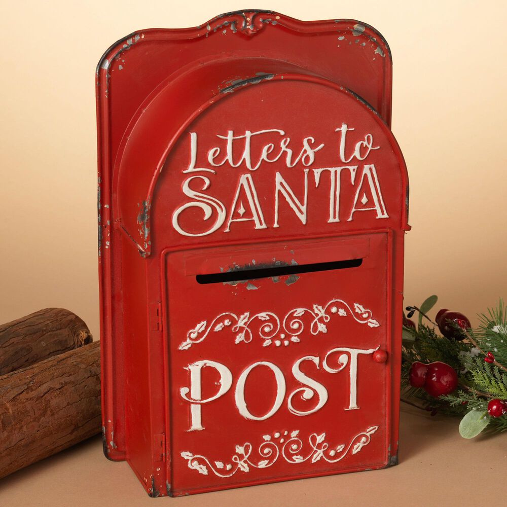 The Gerson Company 15" Metal Holiday Mailbox with Gold Accented in Red, , large