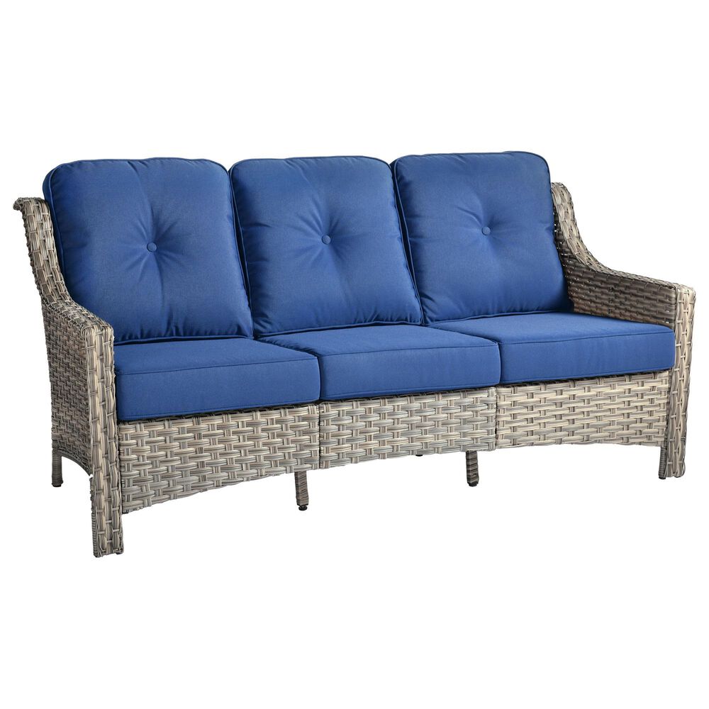 HOMLUX Outdoor Wicker Conversation Sofa in Navy Blue, , large