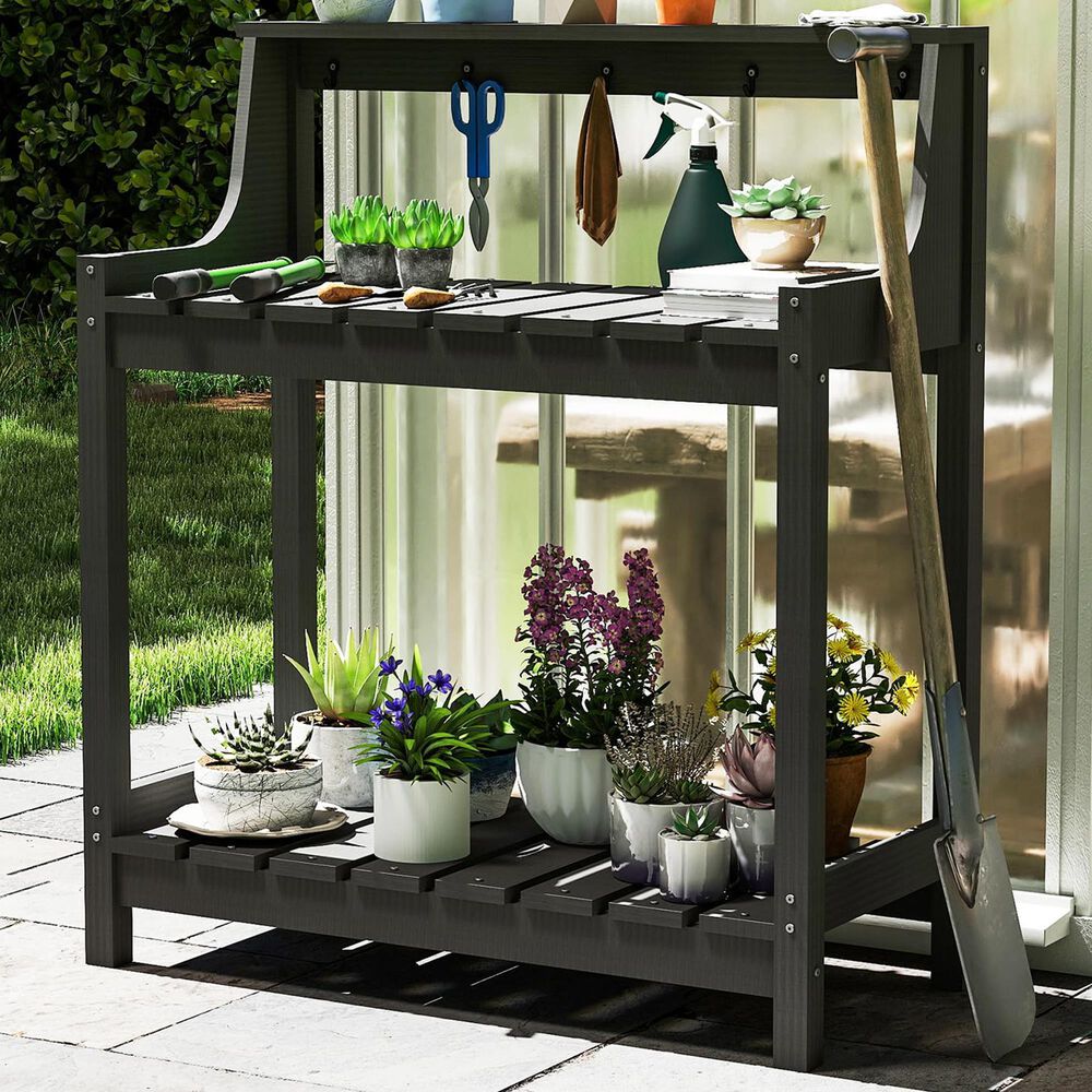 HOMLUX Outdoor Storage Potting Bench in Grey, , large