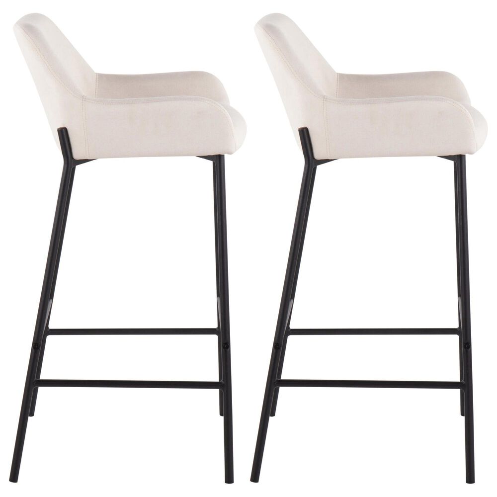 LumiSource Daniella Bar Stool with Cream Upholstery in Black (Set of 2), , large