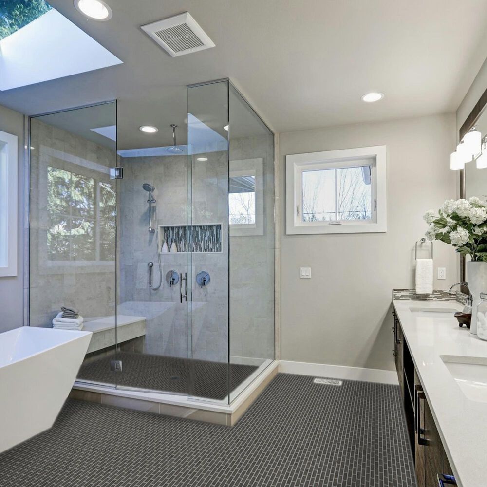 Emser Savvy Pewter 1" x 3" on 11" x 12" Glazed Porcelain Mosaic Sheet, , large