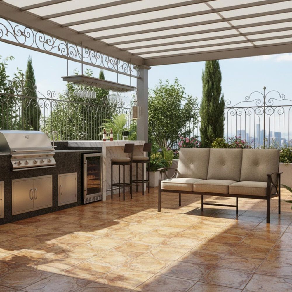 Hearth and Haven Outdoor Sofa with Light Khaki Metal Frame in Beige, , large