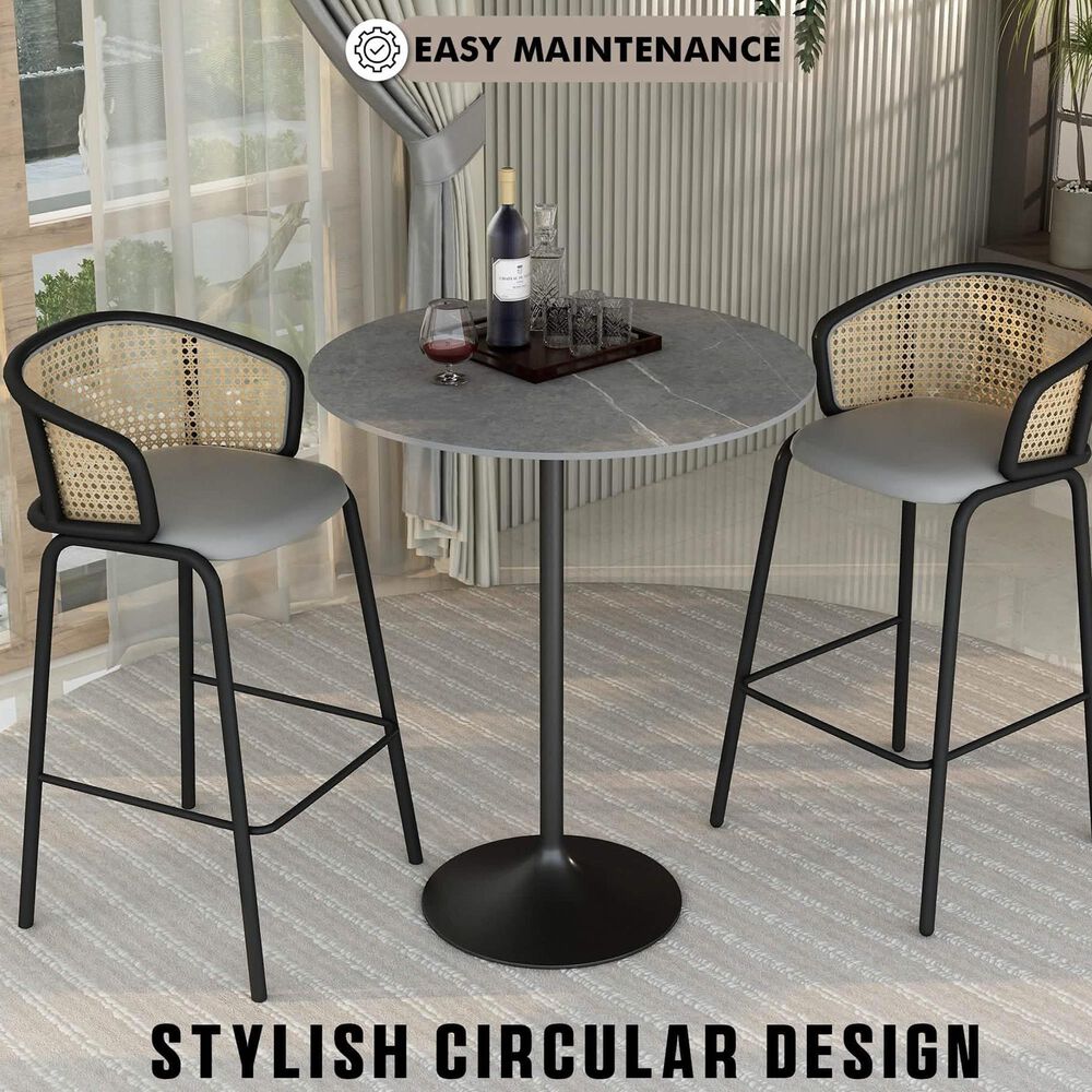 Leisuremod Verve 36&quot; Round Bar Height Dining Table with Sintered Stone Top in Black and Grey - Table Only, , large