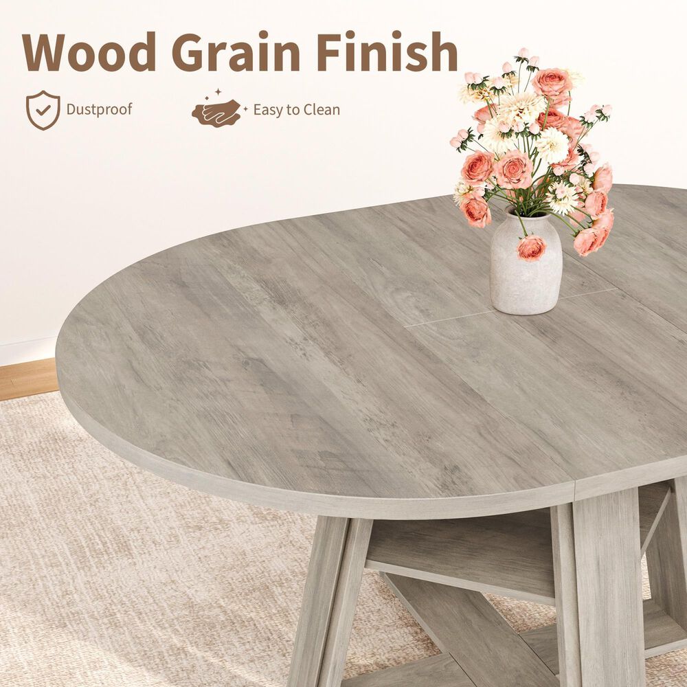 GARVEE 59" Oval Dining Table with Leaf in Light Ivory Gray - Table Only, , large