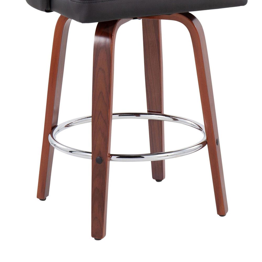 LumiSource Dahlia Swivel Counter Stool with Black Faux Leather Upholstery in Walnut and Chrome (Set of 2), , large