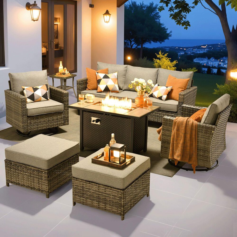 HOMLUX 7 Piece Outdoor Patio Set in Dark Gray, , large