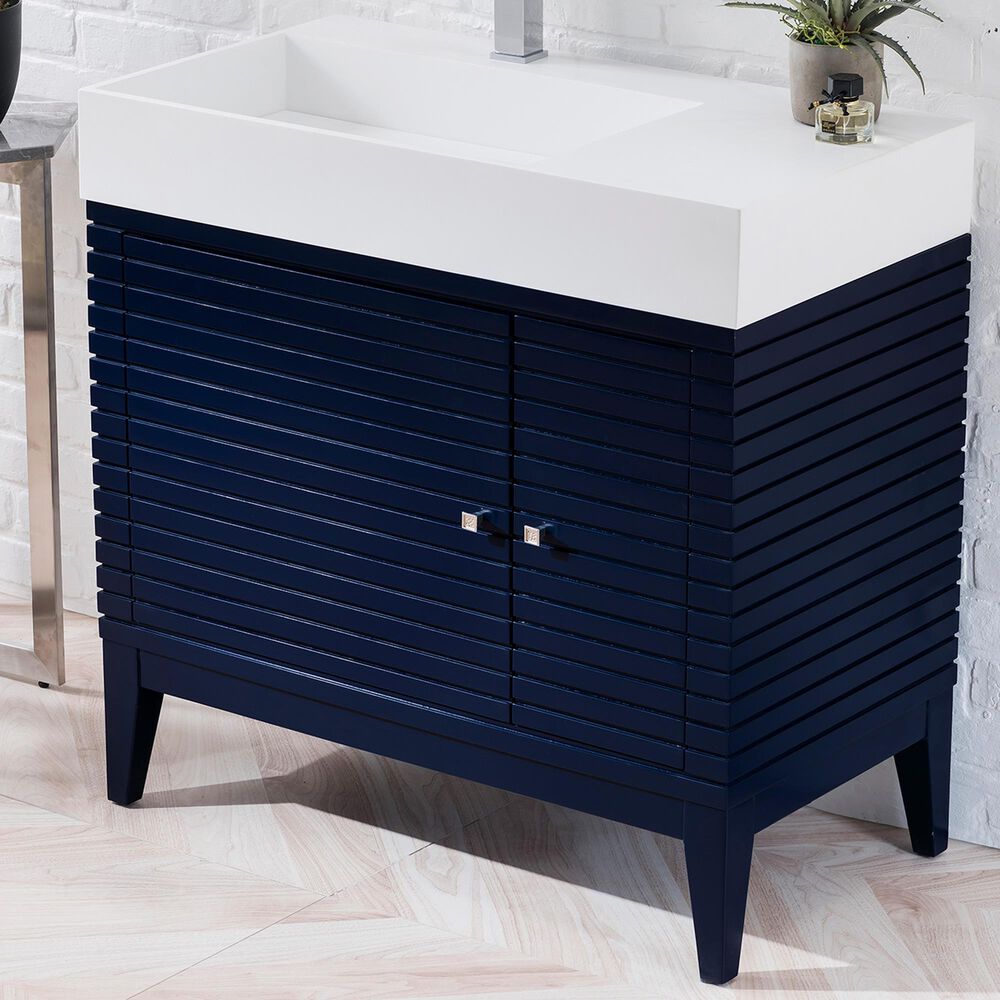 James Martin Linear 36" Single Bathroom Vanity in Victory Blue with 13