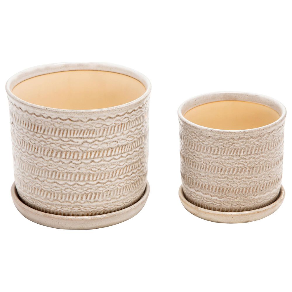Sagebrook Home Assorted Planter with Saucer in Ivory and Beige (Set of 2), , large