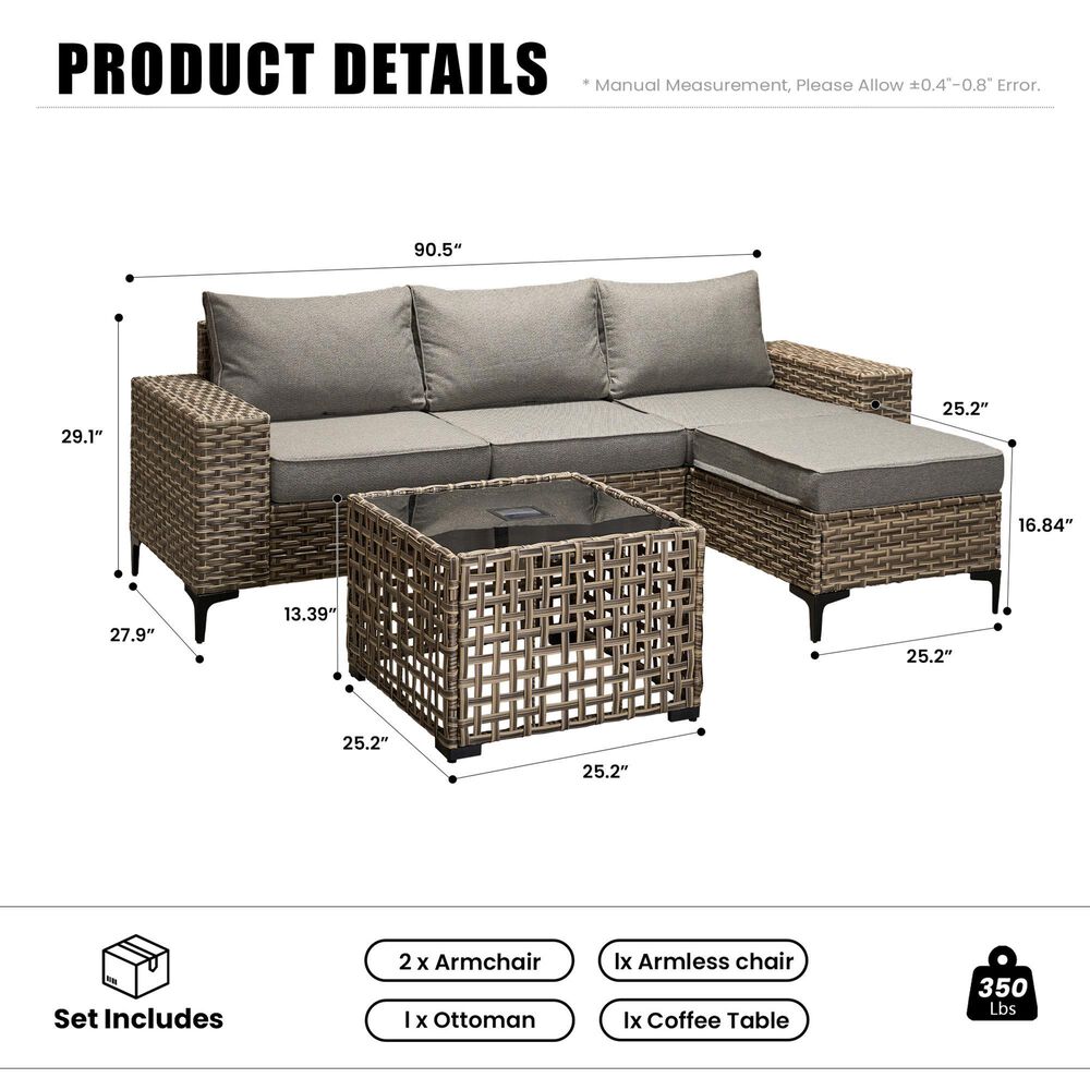 HOMLUX 5-Piece Modular Rattan Outdoor Patio Furniture Set in Dark Gray, , large