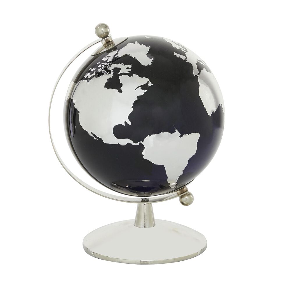 Maple and Jade 15" x 11" Contemporary Stainless Steel Globe in Black and Silver, , large