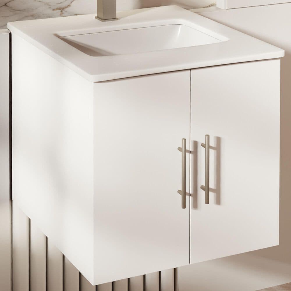 Lexora Home Geneva 24" Single Bathroom Vanity in Glossy White with 2 cm White Quartz Top and Rectangular Sink, , large