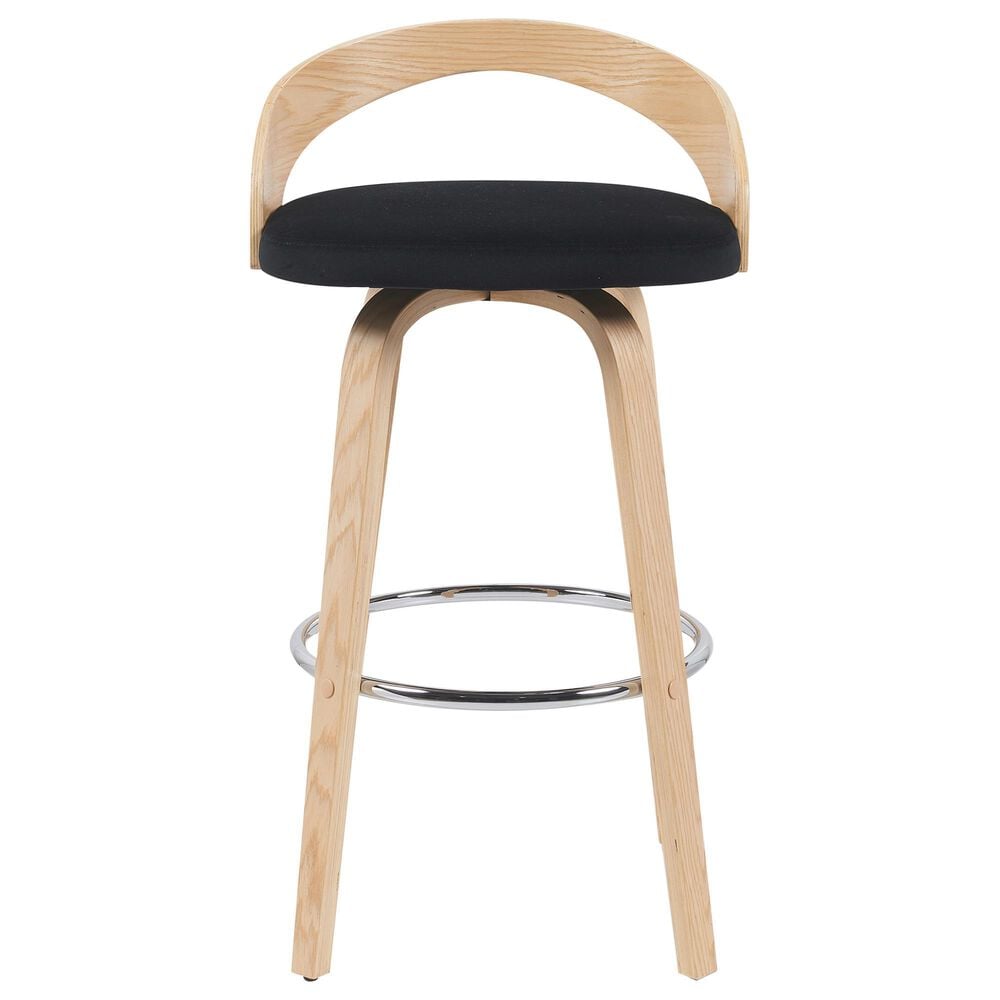 Armen Living Sonia Swivel Bar Height Stool with Black Upholstery in Oak, , large
