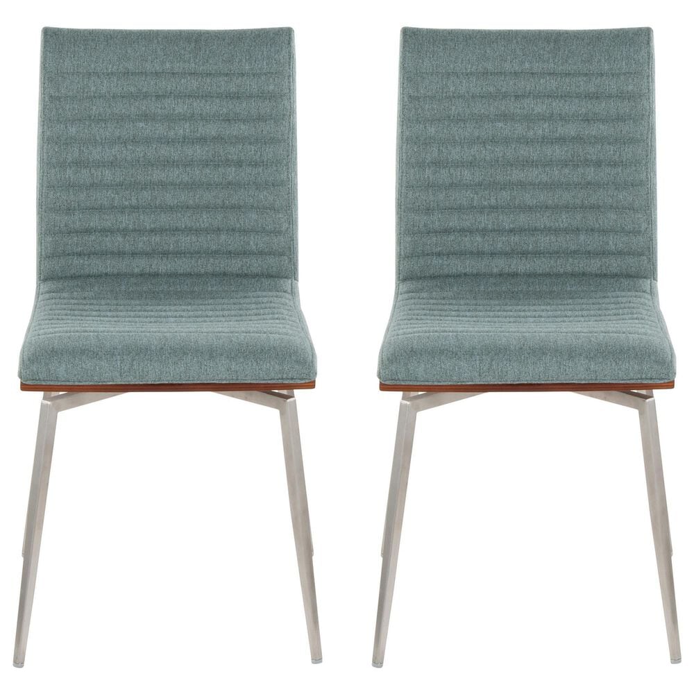 Lumisource Mason Contemporary Dining/accent Chair with Swivel in Stainless Steel, Walnut Wood, and Green Fabric - Set of 2, , large