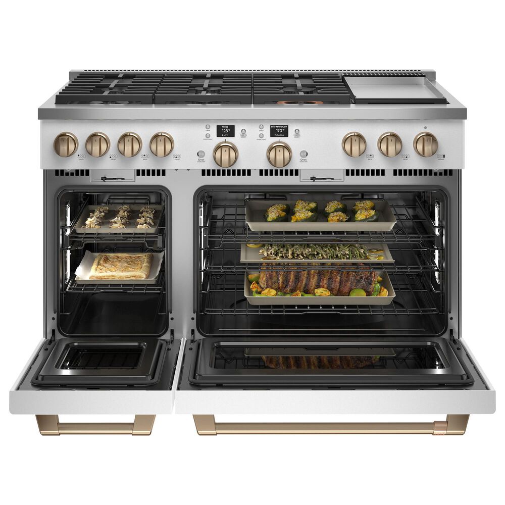 Cafe 8.25 Cu. Ft. Freestanding Dual Fuel Range with Double Oven in Matte White and Brushed Bronze, , large