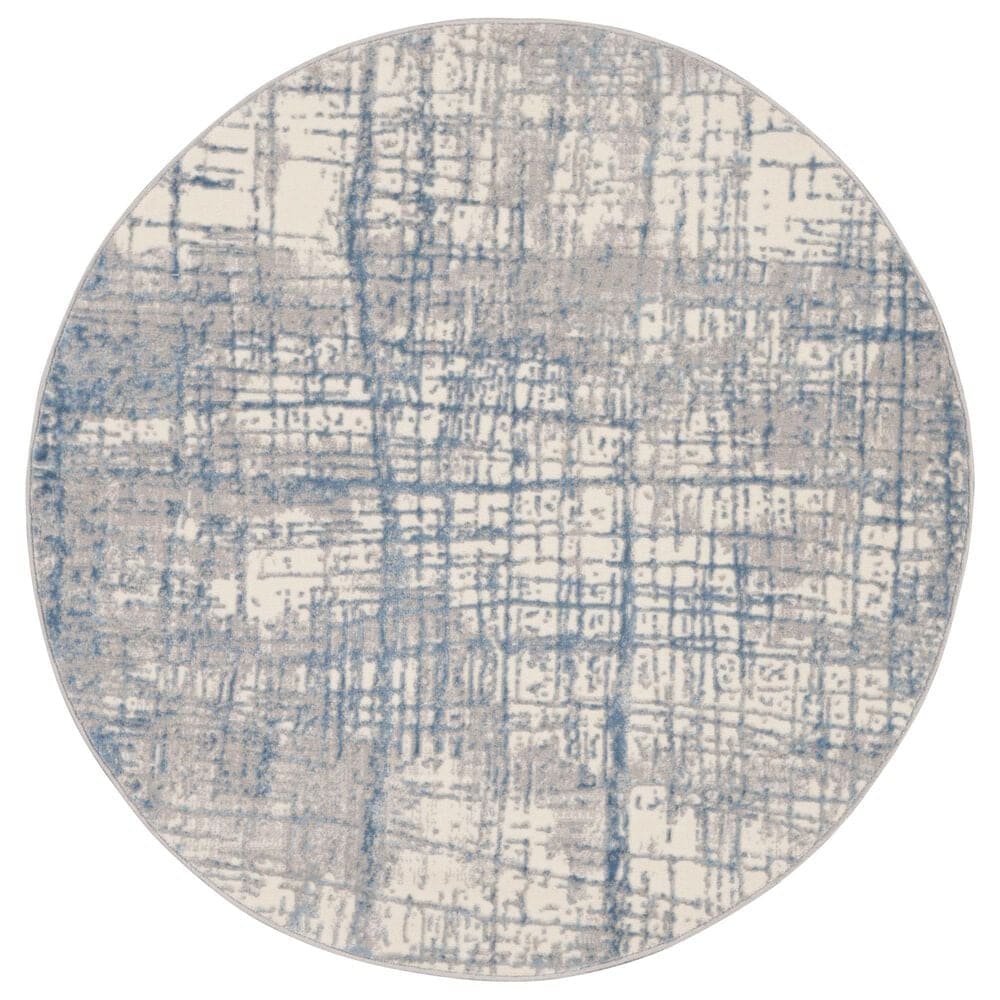 Nourison Rush 4&#39; Round Ivory and Blue Area Rug, , large