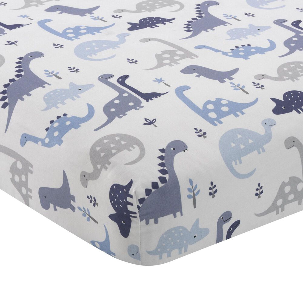 Lambs and Ivy Roar Crib Fitted Sheet in Blue, Gray and White, , large