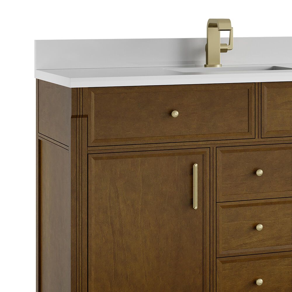 James Martin Vanities Bellshire 120" Dual Bathroom Vanity Set in Honey Oak with Single Hole 3 cm White Zeus Quartz Top and Rectangular Sinks, , large