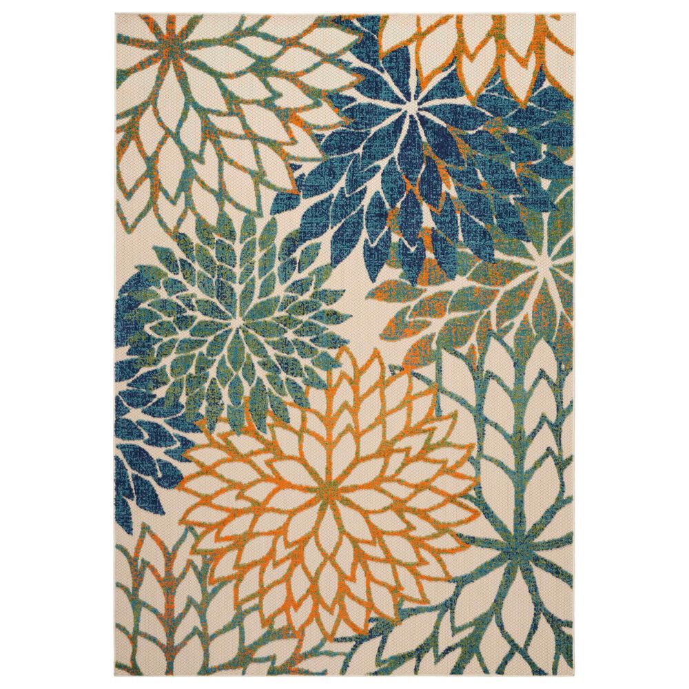 Nourison Aloha 10" x 14" Blue and Green Indoor/Outdoor Area Rug, , large