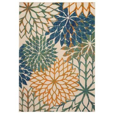 Nourison Aloha 10" x 14" Blue and Green Indoor/Outdoor Area Rug, , large
