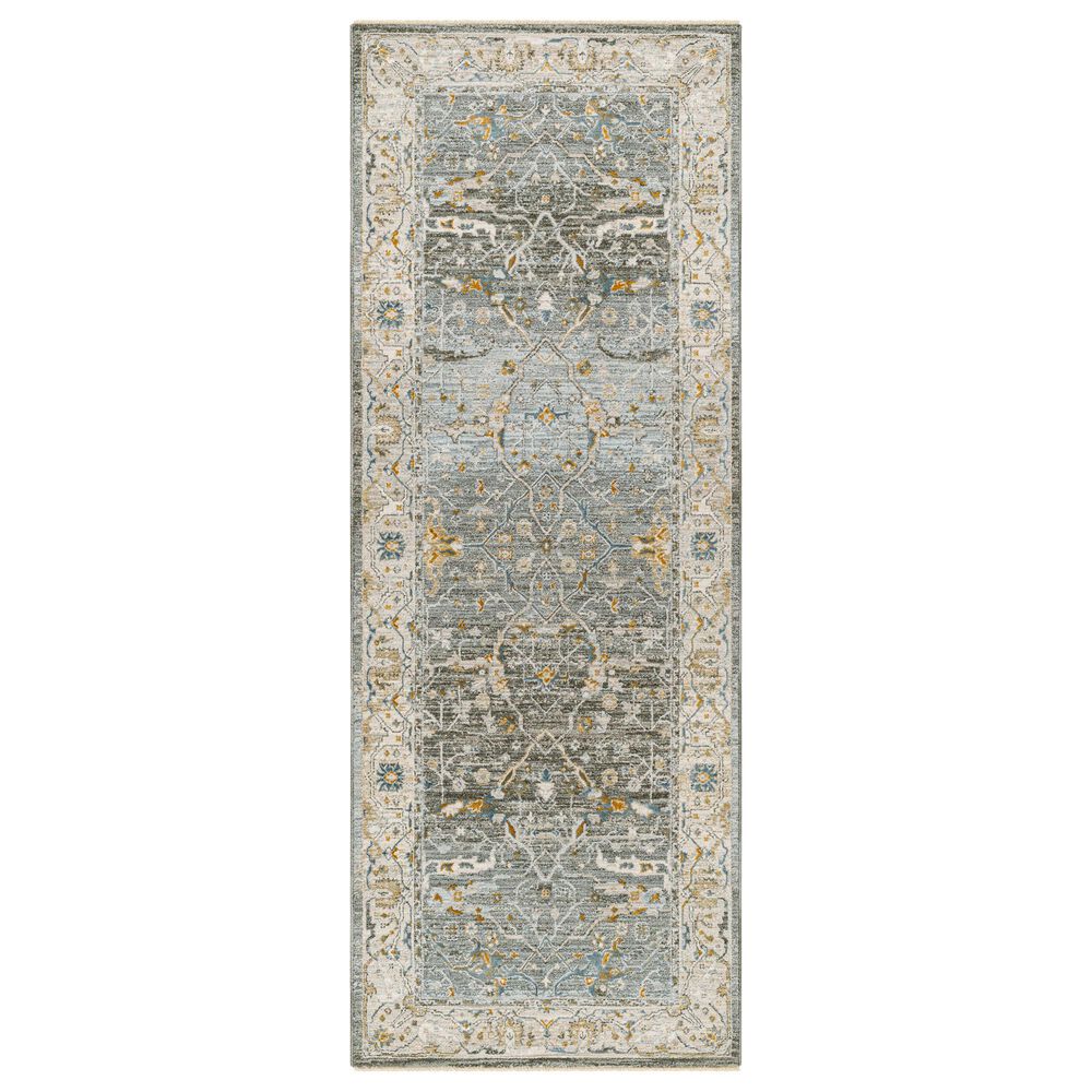 Surya Dresden Deep Teal, Dusty Sage, Taupe, Off-White, Light Gray, Olive and Mustard 2'7" x 10' Runner, , large