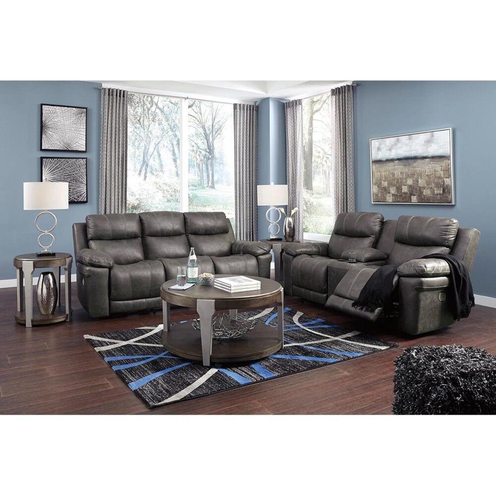 Ashley Erlangen Power Reclining Sofa with Adjustable Headrest in Midnight, , large