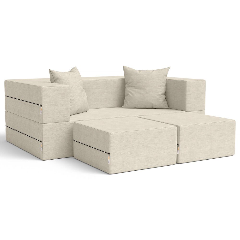 Jaxx Zipline 3-Piece Stationary Convertible Sleeper Loveseat in Ivory Velvet, , large