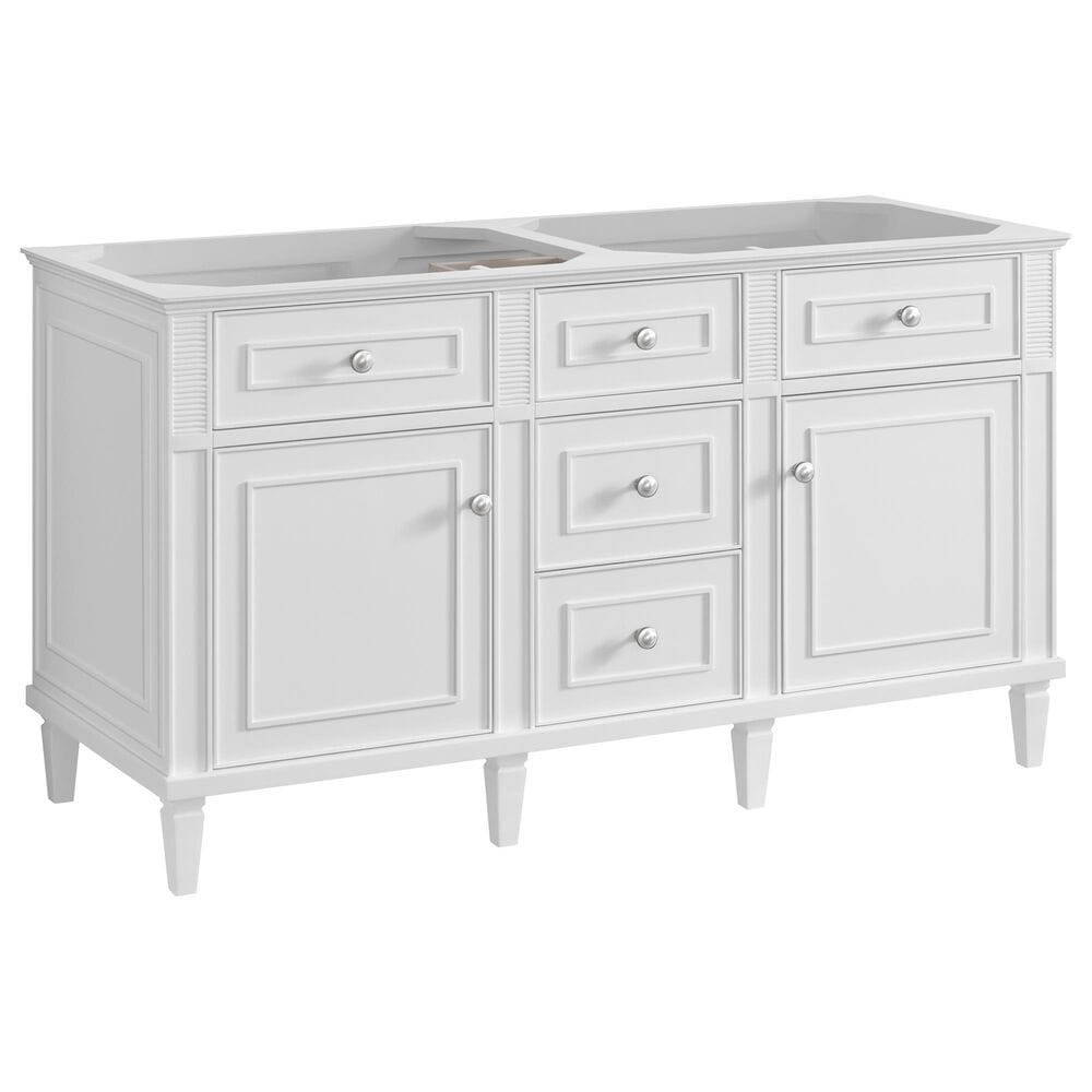 James Martin Vanities Lorelai 60&quot; Double Vanity in Bright White with Single Hole and 3 cm White Zeus Quartz Top &amp; Backsplash, , large
