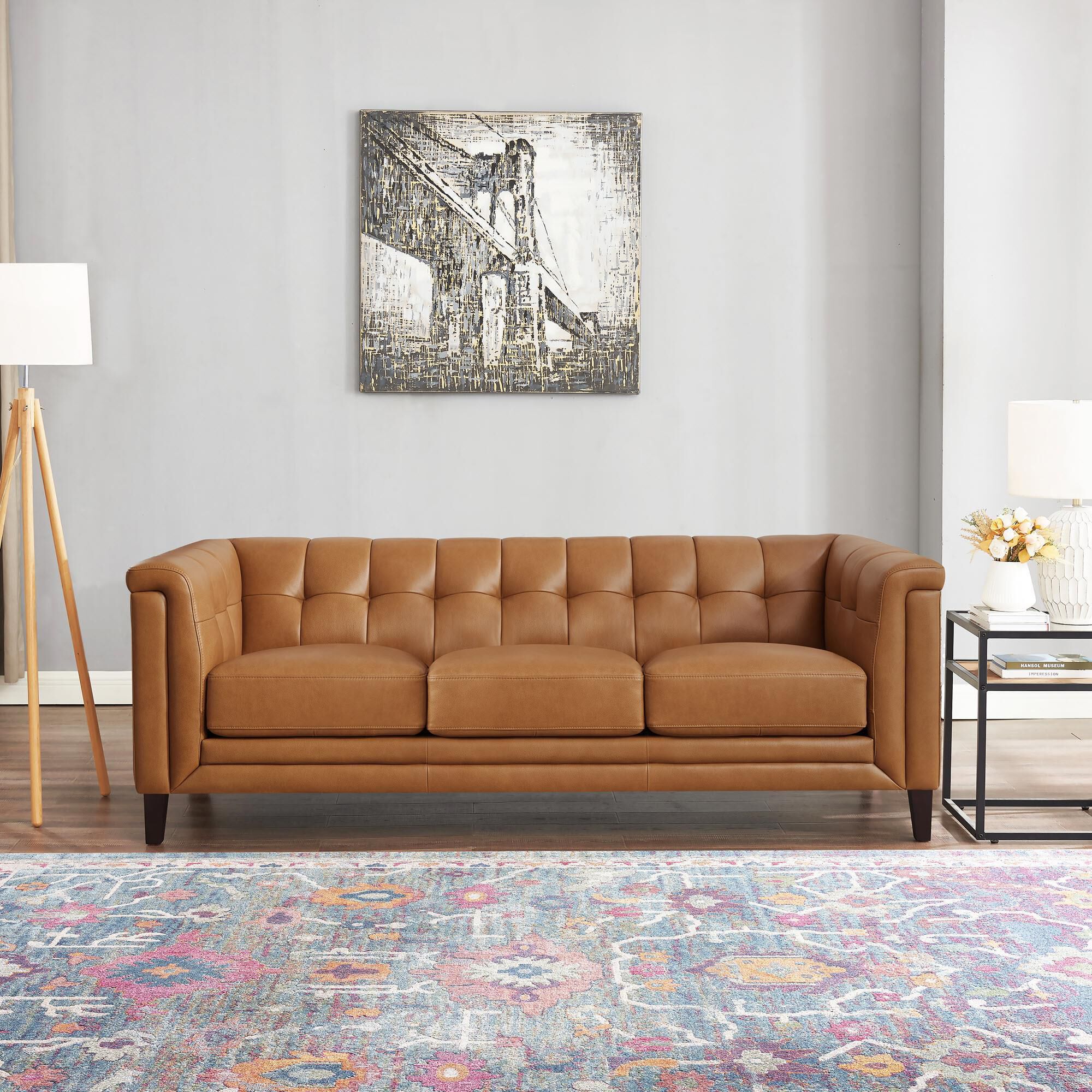 Hydeline Arvo Stationary Leather Sofa in Cognac Brown