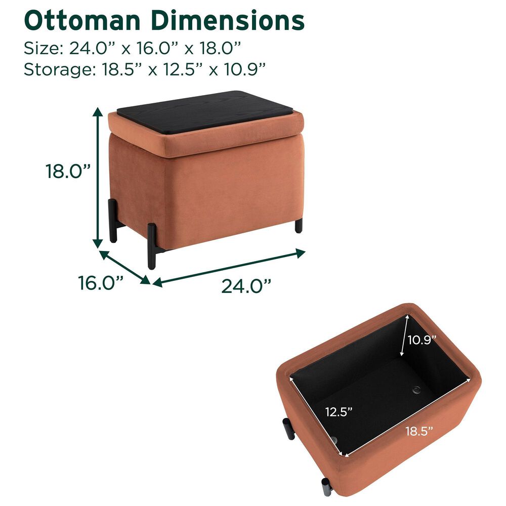 Lifestyle Solutions Kona Small Storage Ottoman in Rust, , large