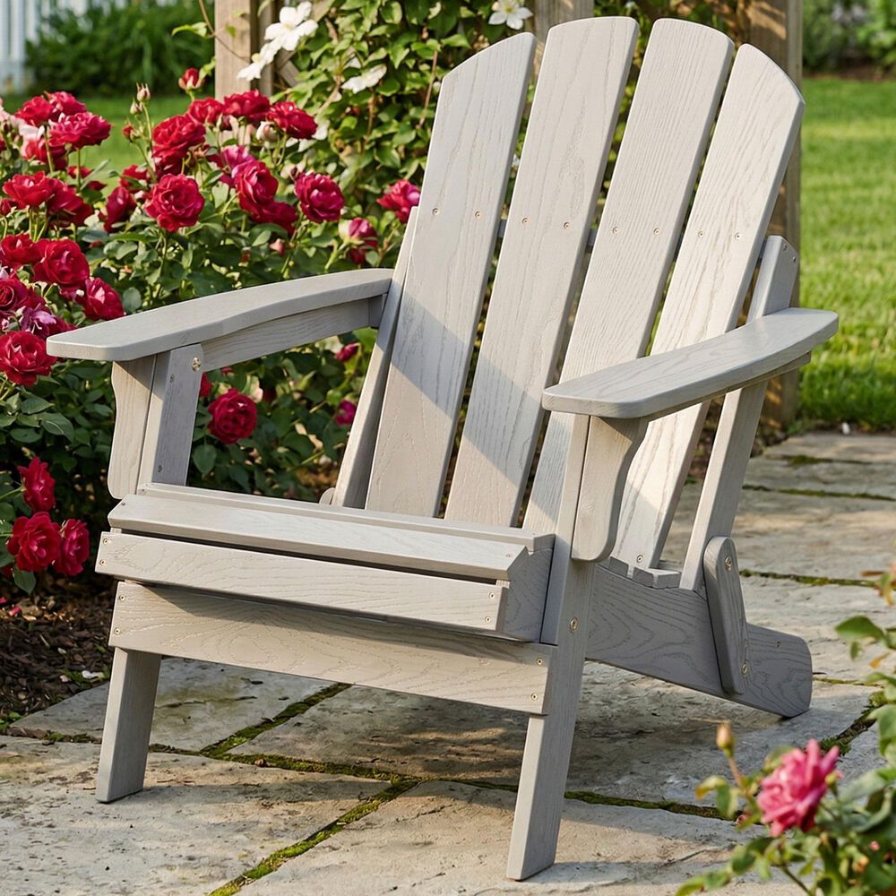 Hearth and Haven Outdoor Folding Adirondack Chair with Seat Board in Gray, , large