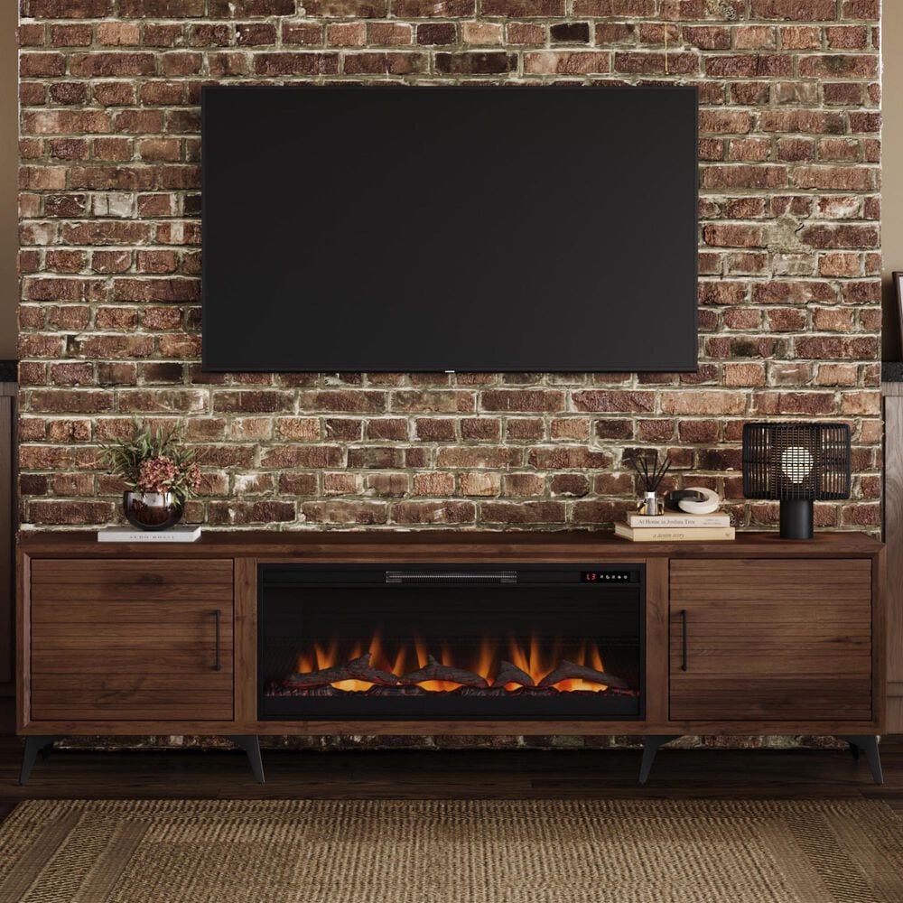 Legends Furniture Malibu 95&quot; Fireplace TV Stand in Bourbon and Satin Black, , large