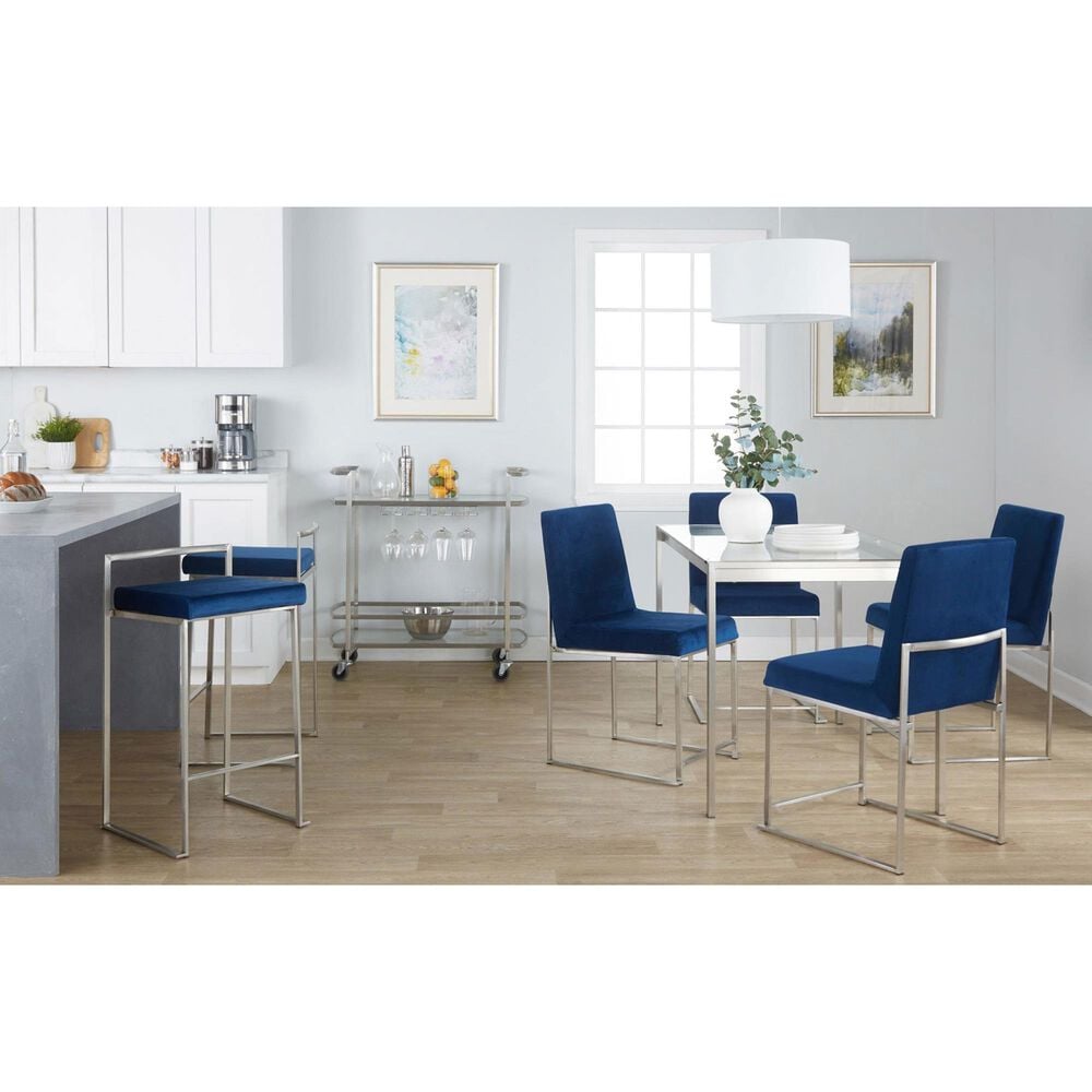 Lumisource Fuji Side Chair with Blue Cushion in Brushed Stainless Steel &#40;Set of 2&#41;, , large