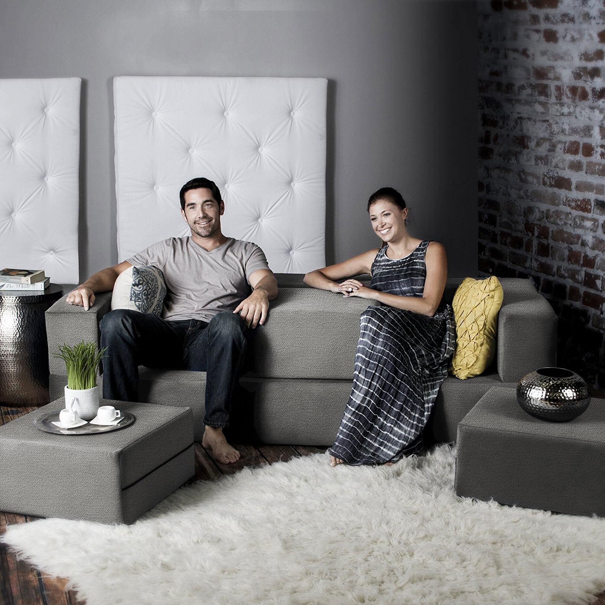 ソファー✨ Jaxx Zipline Convertible Sleeper Sofa and Ottoman in Pewter