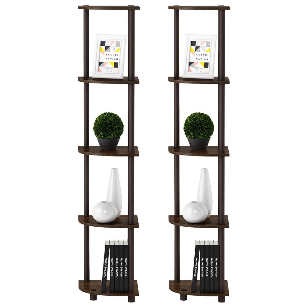 HOMLUX 5-Tier Multi-Purpose Corner Open Bookshelf in Walnut and Brown (Set of 2), , large