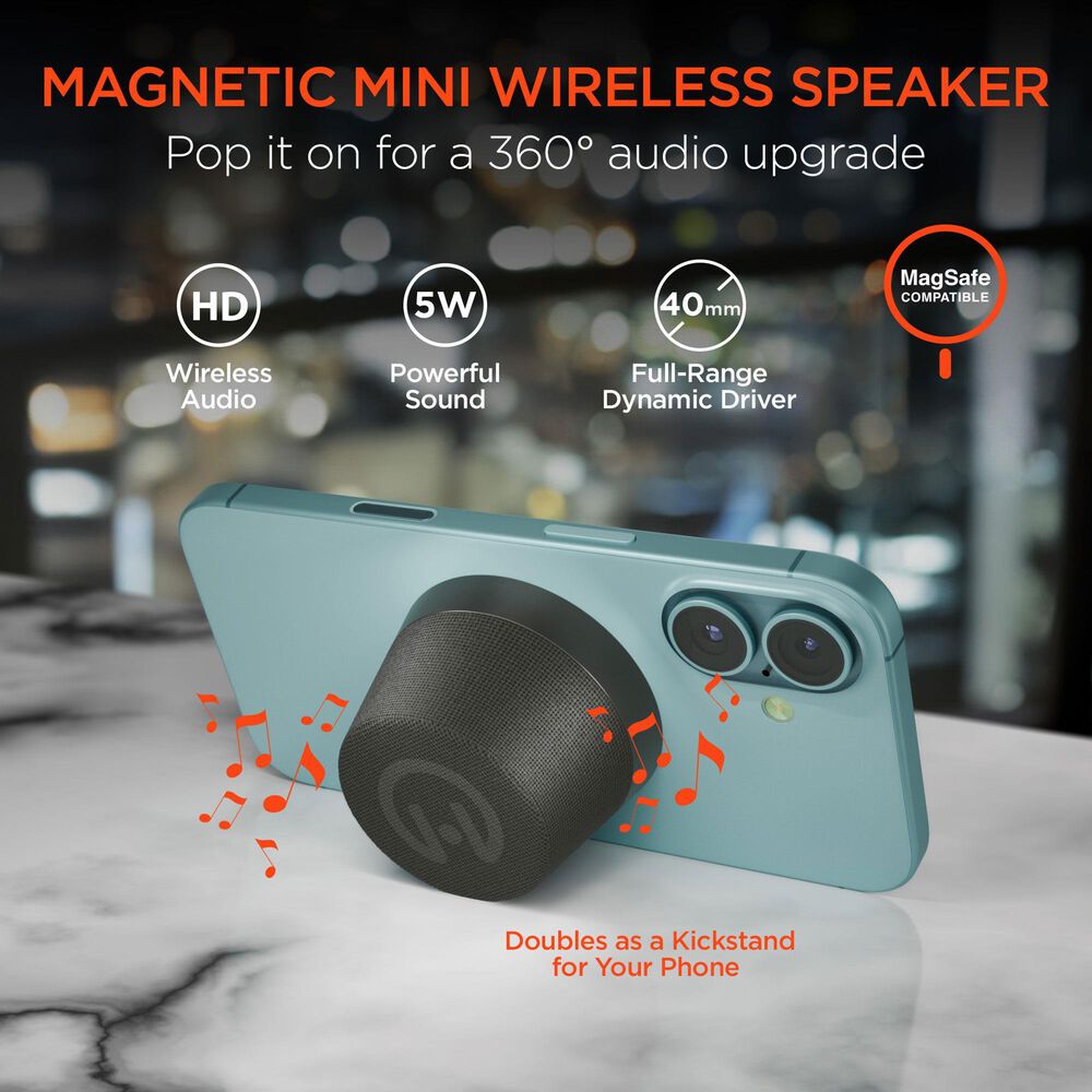 Hypercel Pocket Popper Magnetic Mini Wireless Speaker in Black, , large