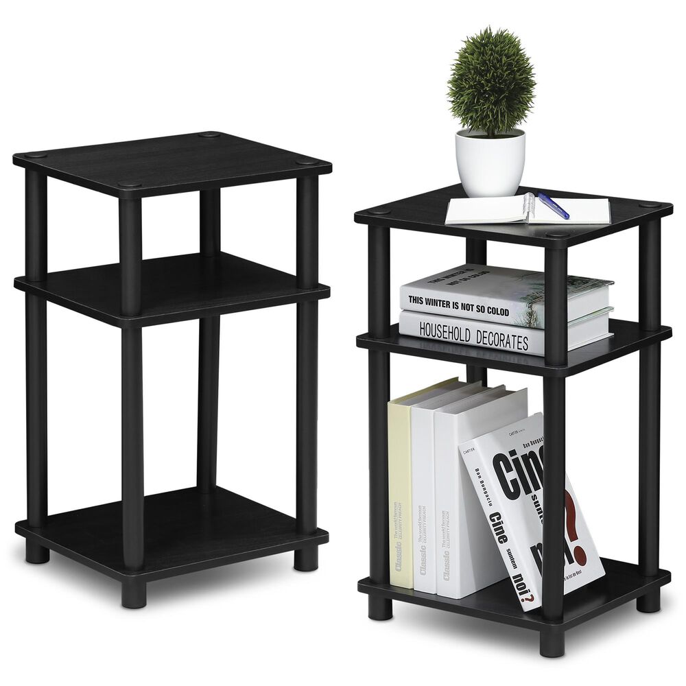 HOMLUX 3-Tier Turn-N-Tube End Table in Americano and Black (Set of 2), , large
