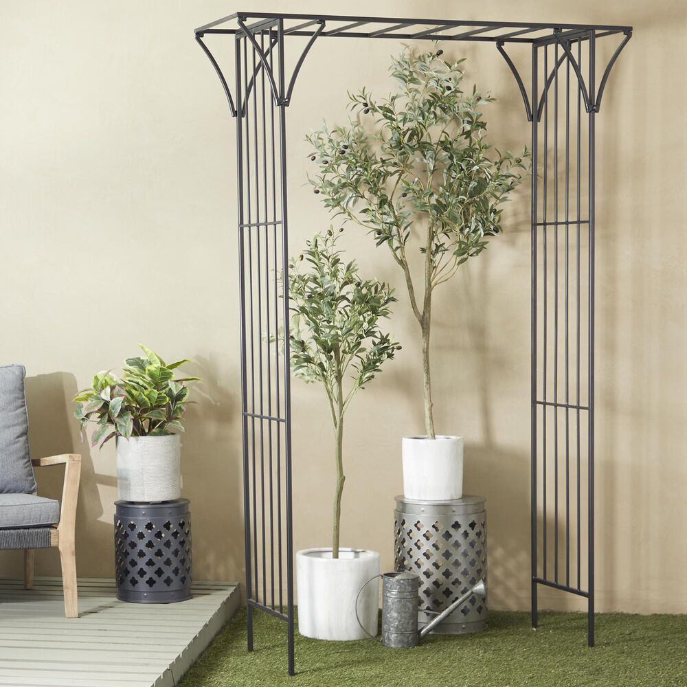 Maple and Jade Garden Arbor with Lattice Work Sides in Matte Black, , large