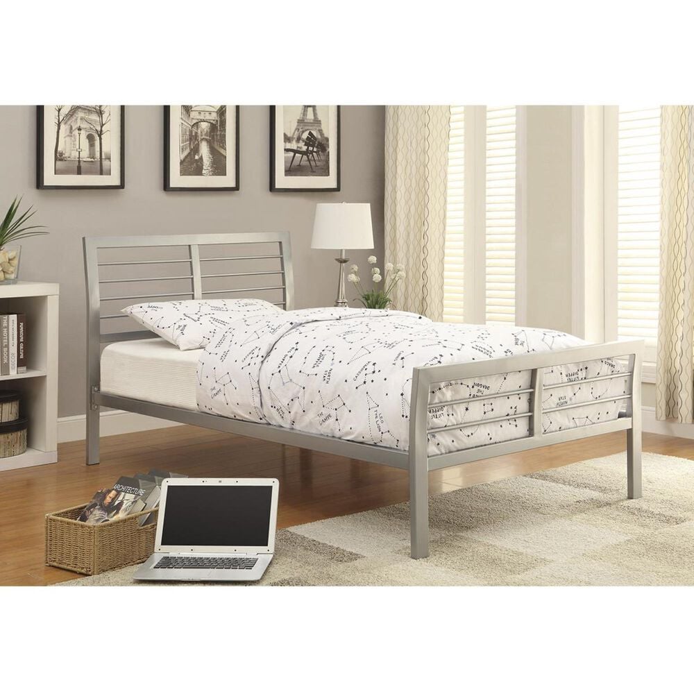 Pacific Landing Stoney Creek Twin Slat Frame Iron Bed in Silver, , large