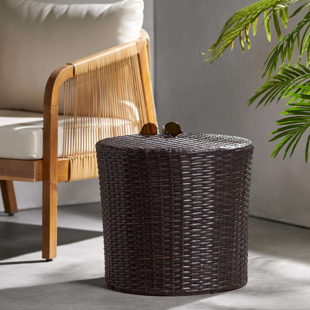 Hearth and Haven Kingstown Outdoor Barrel Side Table in Brown, , large