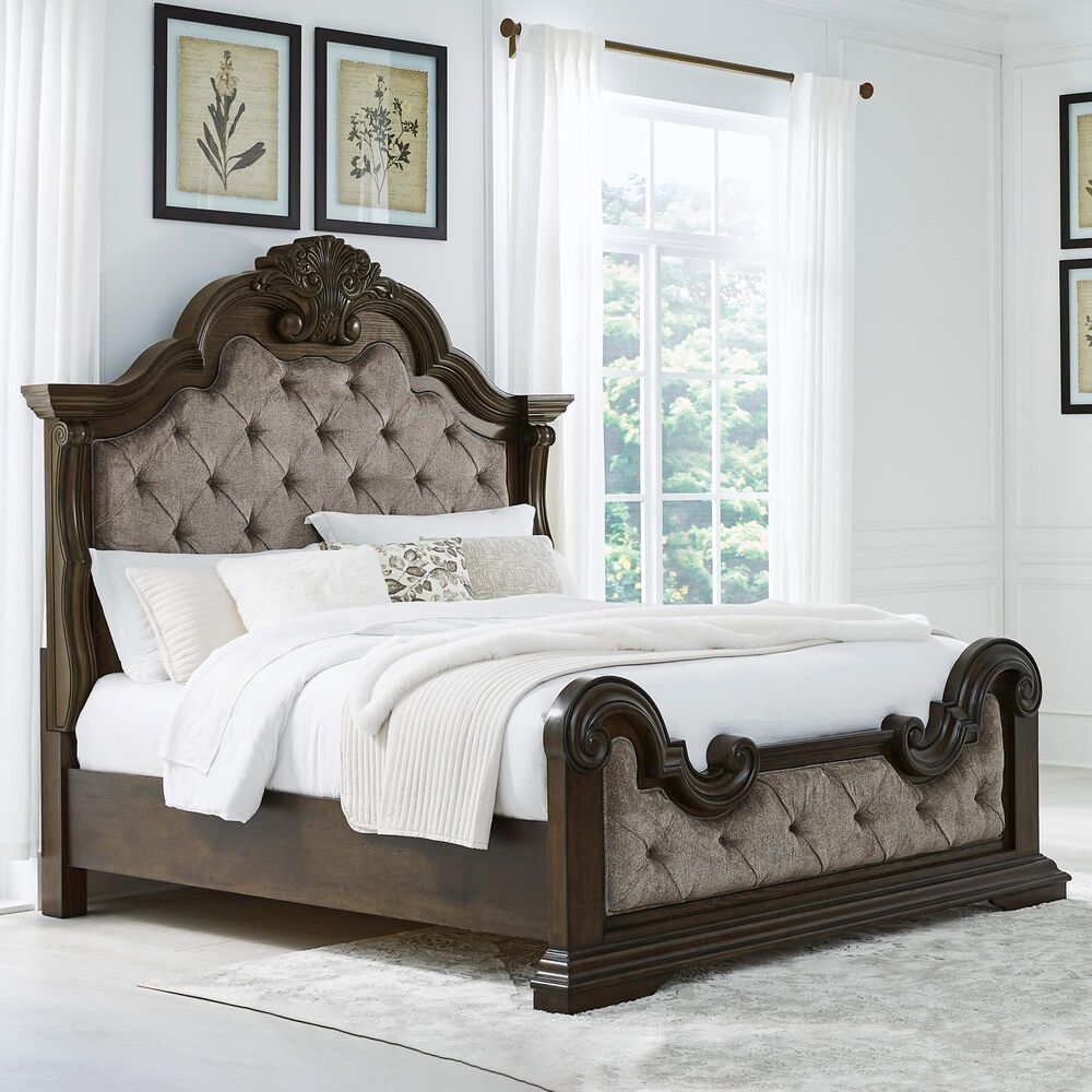 Ashley Maylee King Upholstered Bed in Dark Brown, , large