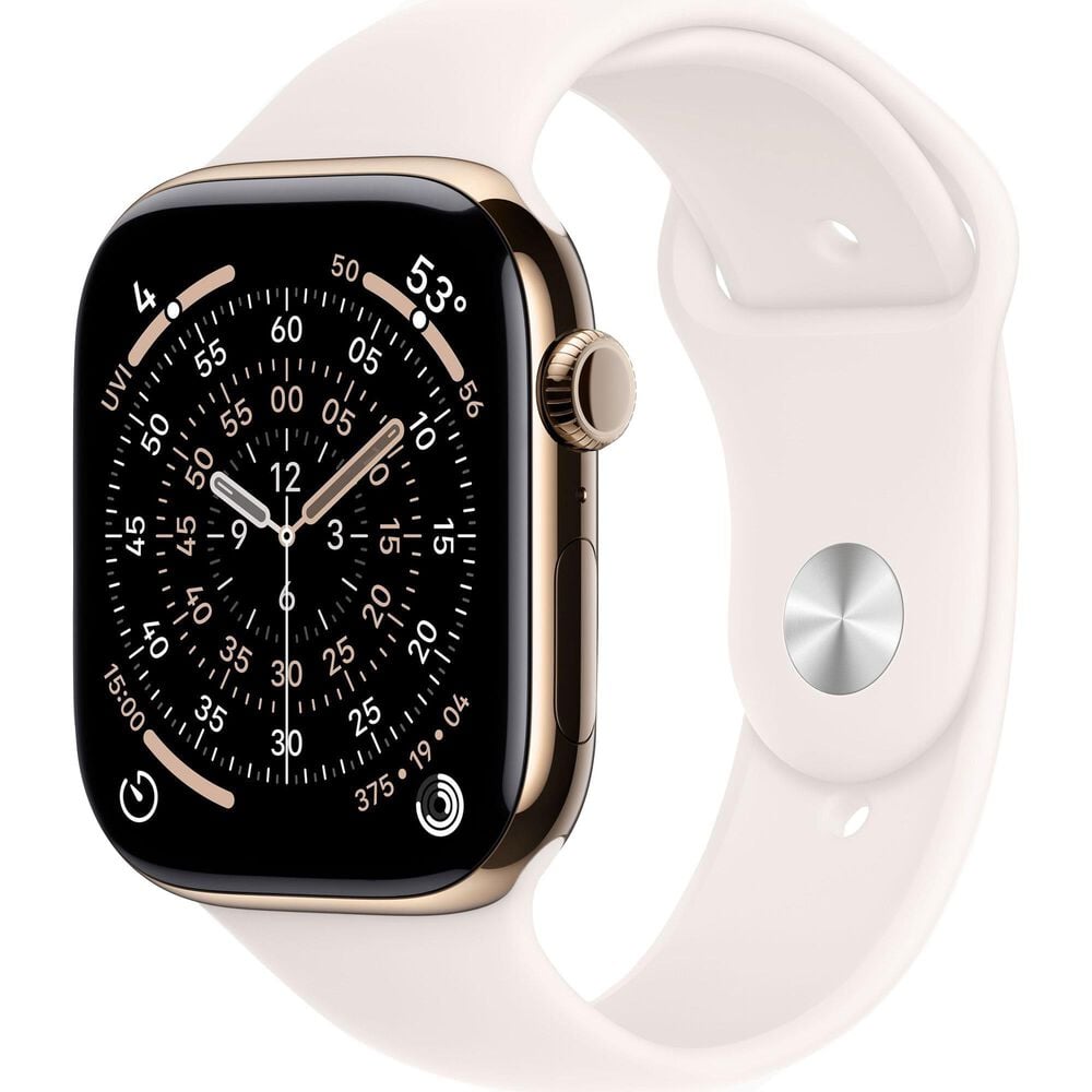 Apple Watch Series 11 (GPS+Cellular) 46mm Titanium Case with Light Blush Sport Band - S/M in Gold and 2-Year AppleCare+, , large