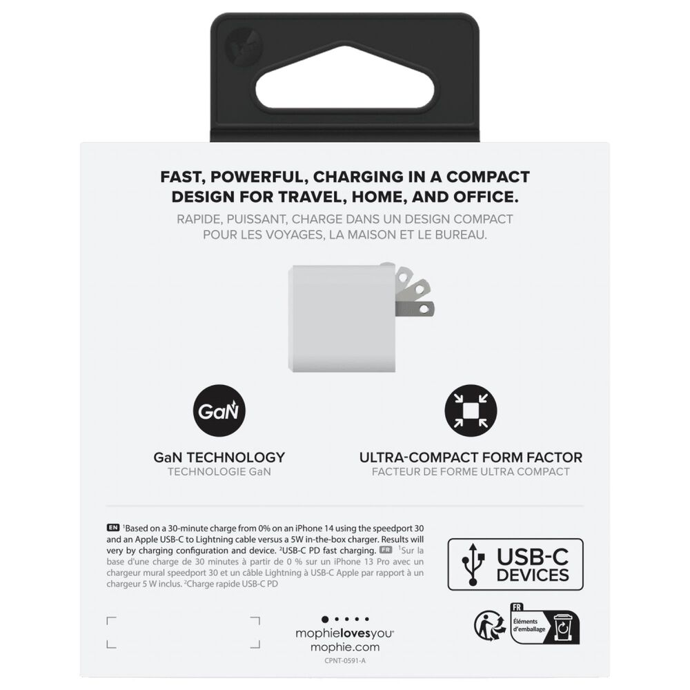 Mophie 30W USB-C GaN Wall Charger in White, , large